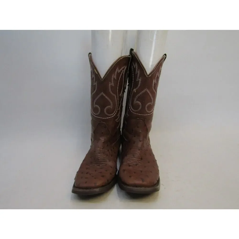 Roper Brand Youth Size 2 M Brown Ostrich Print Cowboy Western Boots